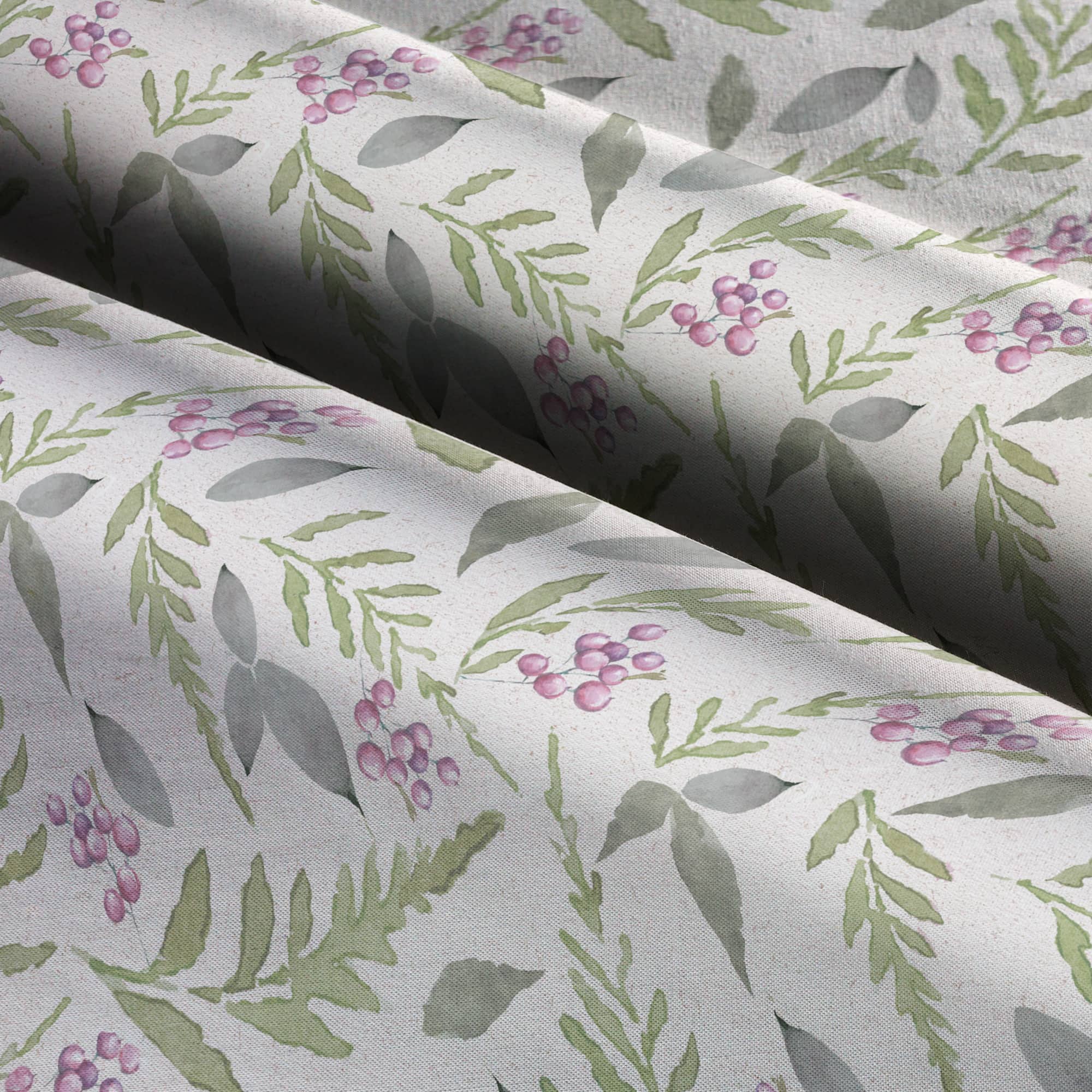Suzanne Nicoll Peony Leaves & Berries Cotton Fabric